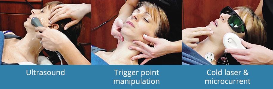 Patient receiving ultrasound, trigger point manipulation, and Cold Laser treatments