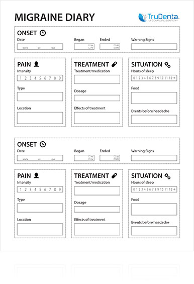 Headache and Migraine Diary Template | Headaches, Migraines, TMJ, Tinnitus,  Neck Pain Treatment | TruDenta