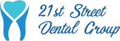 21st Street Dental Group Logo - Blue script type with tooth and heart icon to left