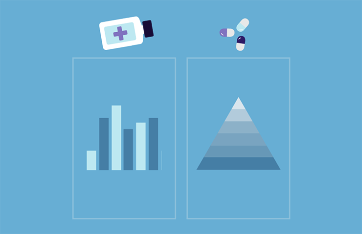 Illustration of pills and data