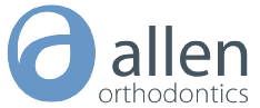 Allen Orthodontics Logo - Dark gray sans-serif type with blue letter a icon to left