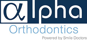 Alpha Orthodontics Logo - Dark blue script and light blue sans-serif