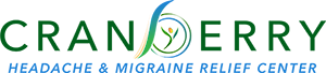 Cranberry Headache and Migraine Relief Center Logo - Dark green and blue sans-serif type with circular icon as letter b