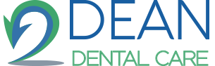 Dean Dental Care Logo - Dark blue and green sans-serif type with arrow icon to left