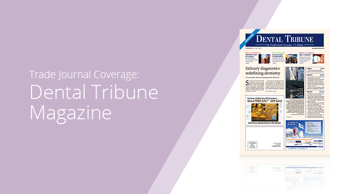 Graphic with lavender background and white sans-serif type showcasing Dental Tribune Magazine cover