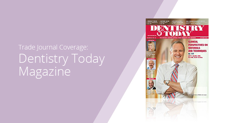 Graphic with lavender background and white sans-serif type showcasing Dentistry Today Magazine cover