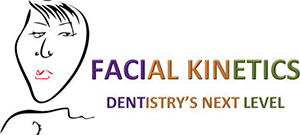 Facial Kinetics Logo - Purple orange and green sans-serif type with cartoon of persons face to left