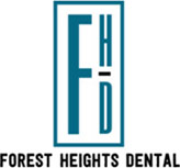 Forest Heights Dental Logo - Dark turquoise and gray serif type with FHD initials on top