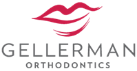 Gellerman Orthodontics Logo - Dark gray sans-serif type with red lips on top