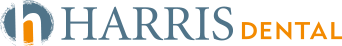 Harris Dental Logo - Blue-gray and orange serif type with h icon to left