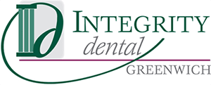 Integrity Dental Greenwich Logo - Dark green and gray serif type with initials to left