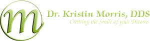 Kristin Morris DDS Logo - Lime green serif type with letter M inside a circle to left