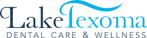 Lake Texoma Dental Care and Wellness Logo - Bright blue and black script type with sans-serif type below