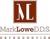 Mark Lowe DDS Logo - Dark red serif type with initials above inside dark red box