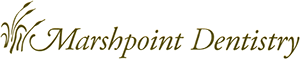 Marshpoint Dentistry Logo - Brown serif type with brown cattails to left