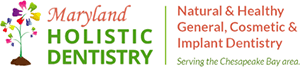 Maryland Holistic Dentistry Logo - Red serif type over green sans-serif type with flower icon to left