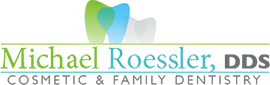 Michael Roessler DDS Logo - Green and blue sans-serif type with tooth icon above