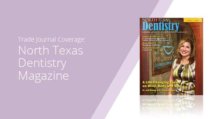 Graphic with lavender background and white sans-serif type showcasing North Texas Dentistry Magazine cover