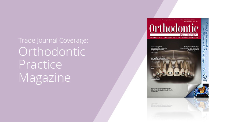 Graphic with lavender background and white sans-serif type showcasing Orthodontic Practice Magazine cover