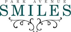 Park Avenue Smiles Logo - Black and dark turquoise serif type with black scrollwork below