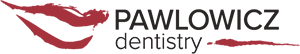 Pawlowicz Dentistry Logo - Black sans-serif type with red lips to left