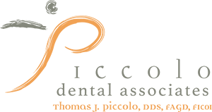 Piccolo Dental Associates Logo - Gray and orange script type