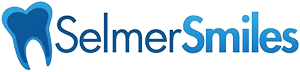 Selmer Smiles Logo - Dark blue sans-serif type with tooth icon to left