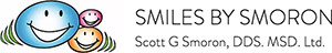 Smiles by Smoron Logo - Black sans-serif type with smiling cartoon faces to left