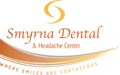 Smyrna Dental Logo - Dark orange serif type with orange swooshes above and below