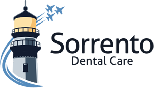 Sorrento Dental Logo - Dark blue sans-serif type with lighthouse icon to left