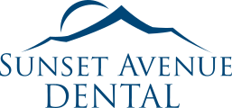 Sunset Avenue Dental Logo - Blue serif type with mountain icon on top