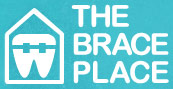 The Brace Place Logo - Turquoise background with sans-serif type and tooth icon overlaying