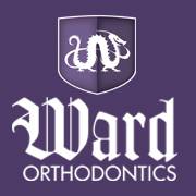 Ward Orthodontics Logo - White old English and sans-serif type on purple square